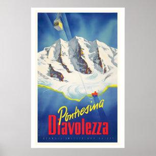 Pontresina Diavolezza Switzerland Vintage Ski Poster