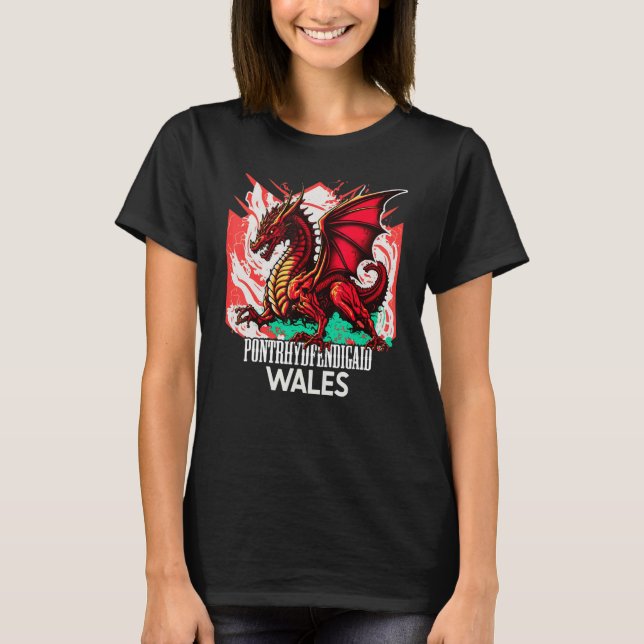 Pontrhydfendigaid Wales Welsh Flag Y Ddraig Goch D T-Shirt (Front)