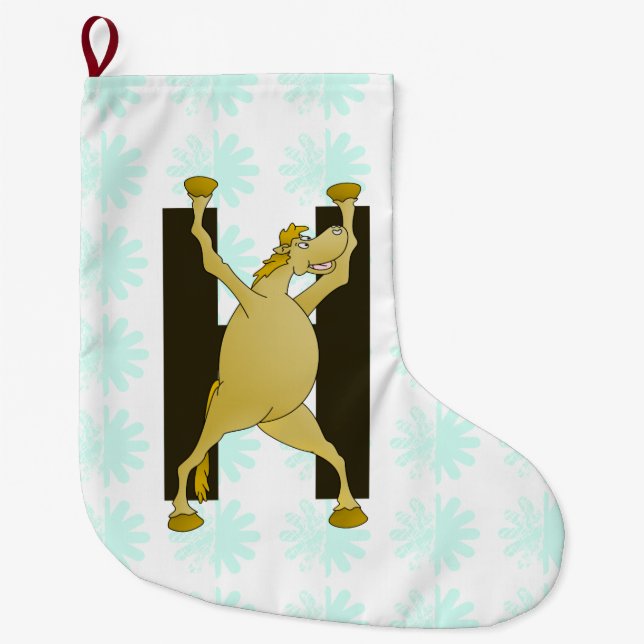 Pony Alphabet Monogram H Large Christmas Stocking (Front)