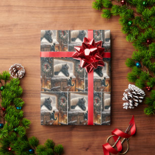 Pony and Kitten In Christmas Barn Wrapping Paper