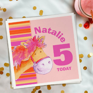 Pony art 5th birthday girls customized  napkin