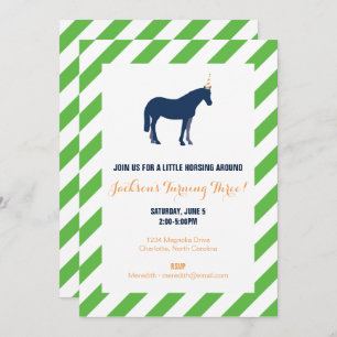 Pony Birthday Party Green Invitation