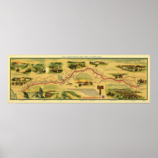 Pony Express Map by William Henry Jackson 1861 Poster (Front)