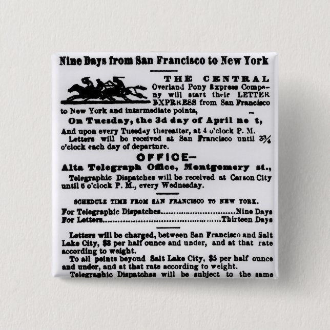 Pony Express, Nine Days 15 Cm Square Badge (Front)