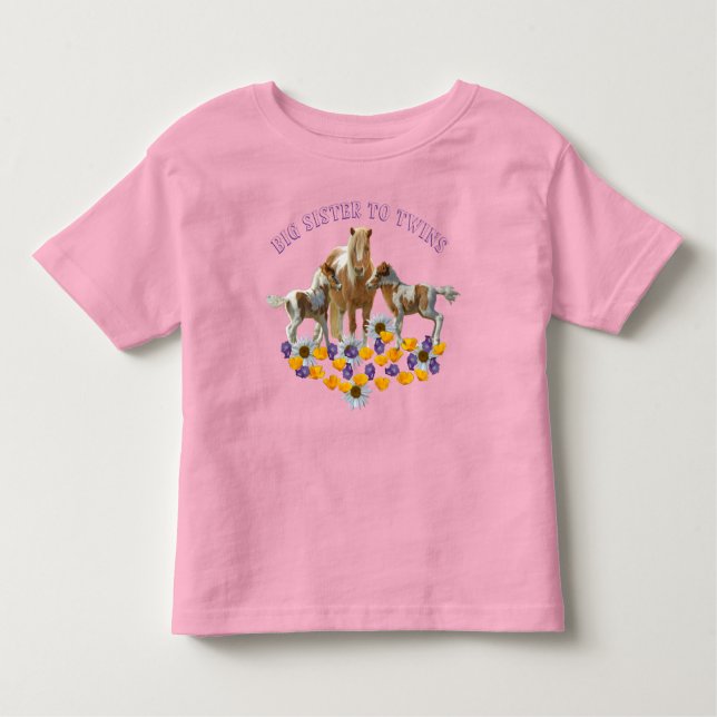 Pony Family BIG SISTER TO TWINS Toddler T-Shirt (Front)