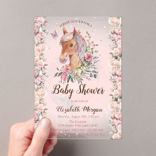 Pony Flowers Roses Stars Baby Shower Invitation