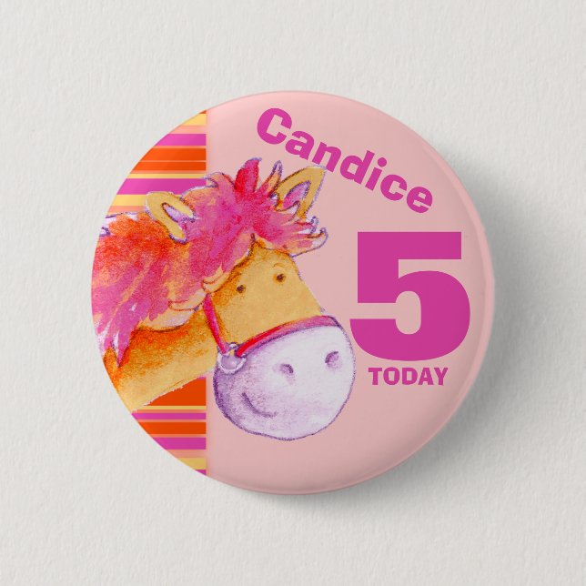Pony horse 5th birthday button badge (Front)