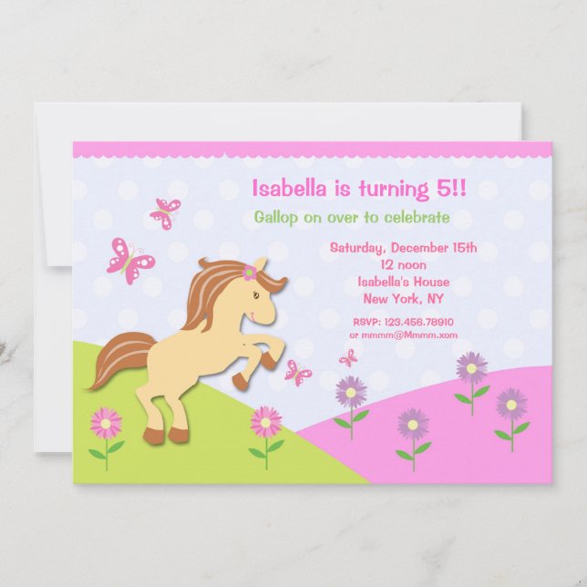 Pony Horse Bithday Party Invitations (Front)