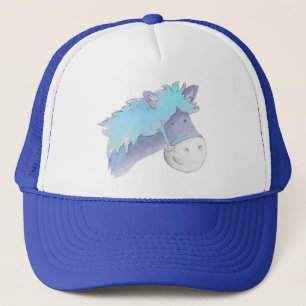 Pony horse blue watercolor whimsical hat