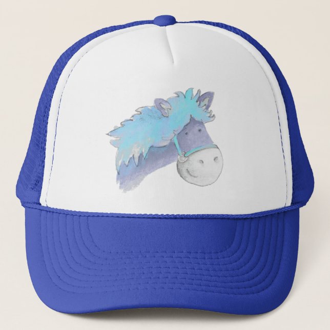 Pony horse blue watercolor whimsical hat (Front)