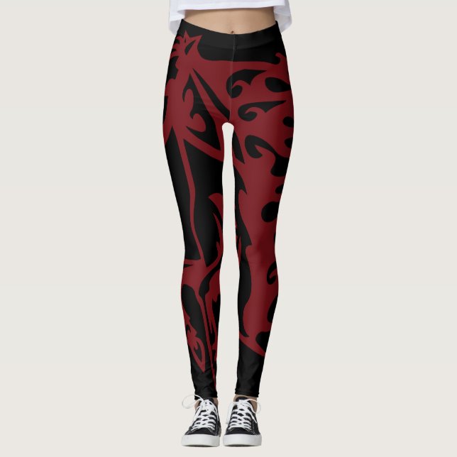 Pony Horse Stallion Steed Rapid Red Line Art Leggings (Front)