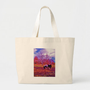 PONY IN A RAINBOW  coloured field Large Tote Bag