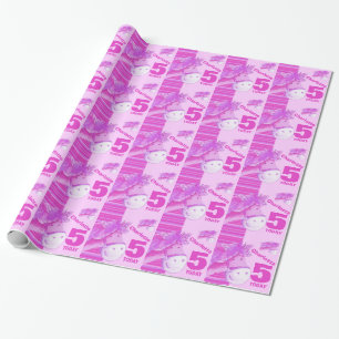 Pony kids 5th birthday stripe wrapping paper