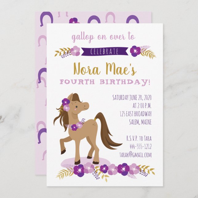 Pony Party Girl Invitation (Front/Back)