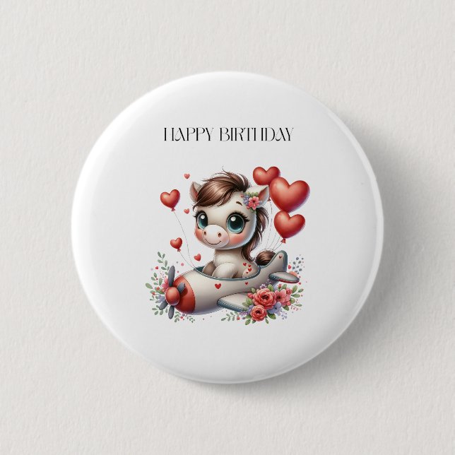 Pony Pilot Birthday 6 Cm Round Badge (Front)