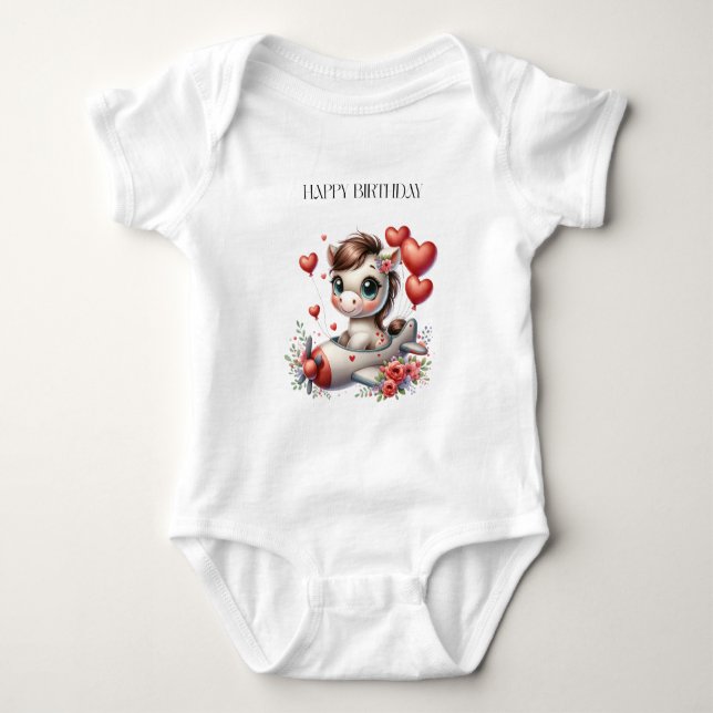 Pony Pilot Birthday Baby Bodysuit (Front)