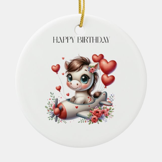 Pony Pilot Birthday Ceramic Tree Decoration (Front)