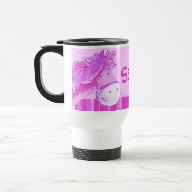 Pony pink kids named girls travel mug (Left)