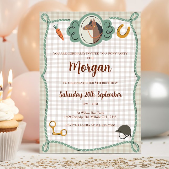 Pony Plaid Birthday Invitation (Creator Uploaded)
