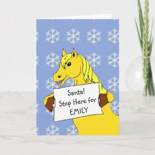 Pony Santa Stop Here Christmas Card