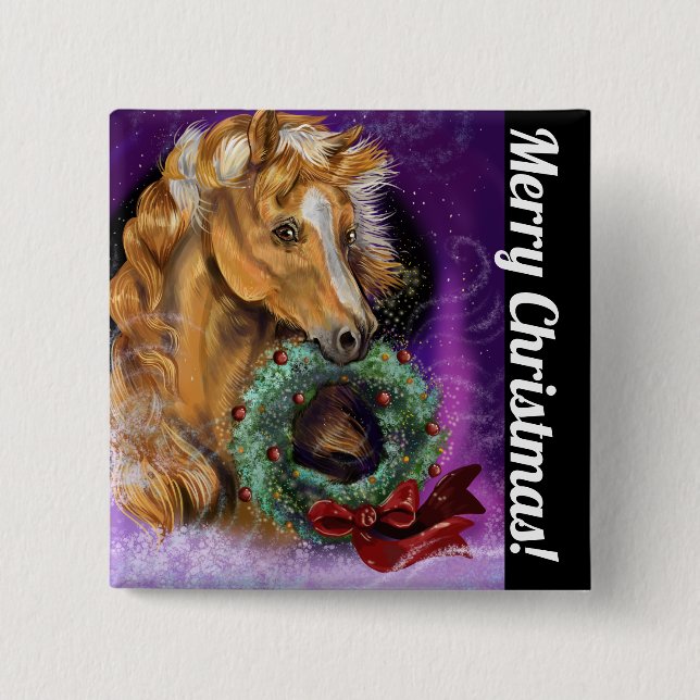 Pony with Christmas Wreath 15 Cm Square Badge (Front)
