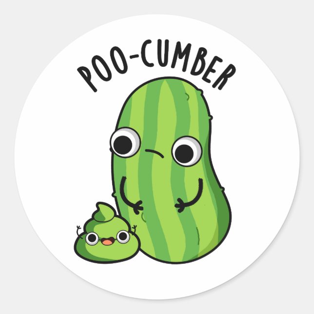 Poo-cumber Funny Cucumber Pun  Classic Round Sticker (Front)