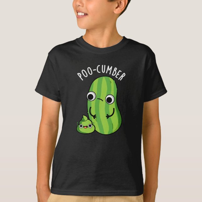 Poo-cumber Funny Cucumber Pun Dark BG T-Shirt (Front)