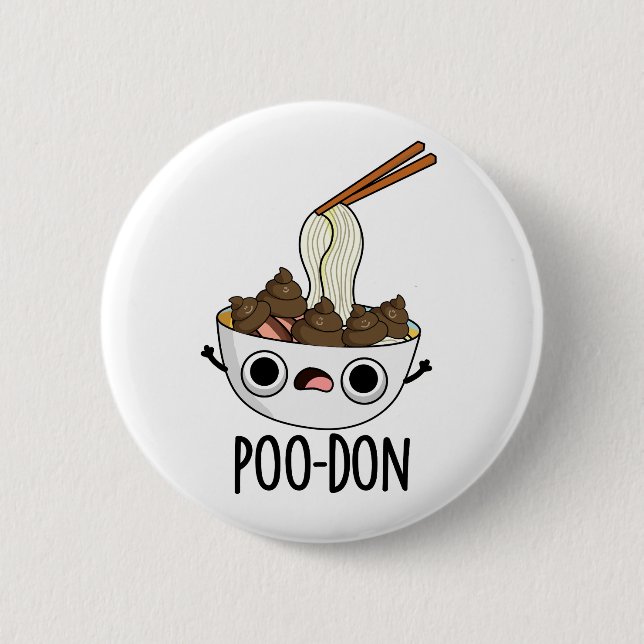 Poo-don Funny Udon Pun  6 Cm Round Badge (Front)
