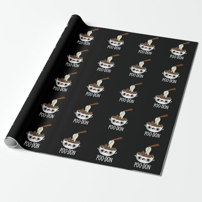 Poo-don Funny Udon Pun Dark BG Wrapping Paper (Unrolled)