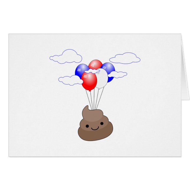 Poo Emoji Flying With Balloons (Front Horizontal)