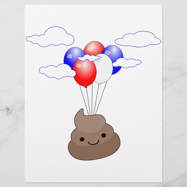 Poo Emoji Flying With Balloons (Front)