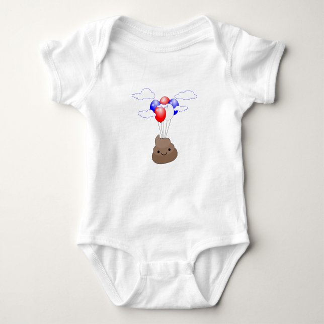 Poo Emoji Flying With Balloons Baby Bodysuit (Front)