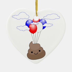 Poo Emoji Flying With Balloons Ceramic Tree Decoration