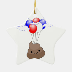 Poo Emoji Flying With Balloons Ceramic Tree Decoration