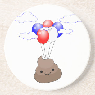 Poo Emoji Flying With Balloons Coaster