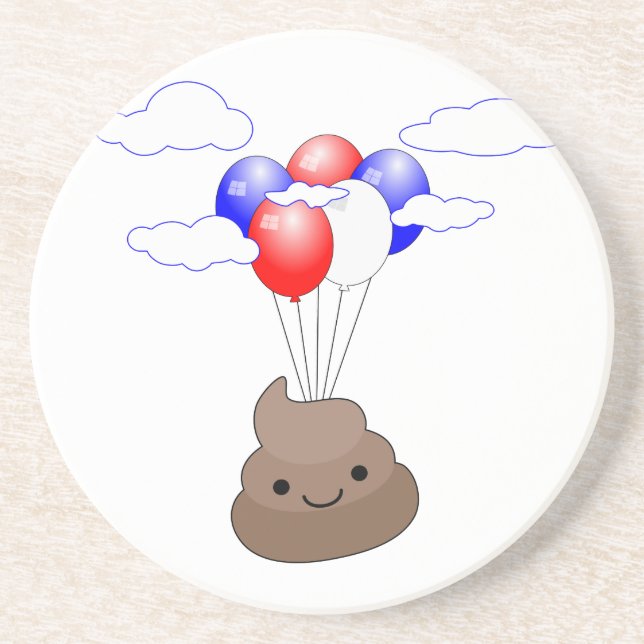 Poo Emoji Flying With Balloons Coaster (Front)