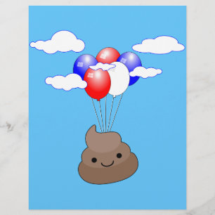 Poo Emoji Flying With Balloons In Blue Sky