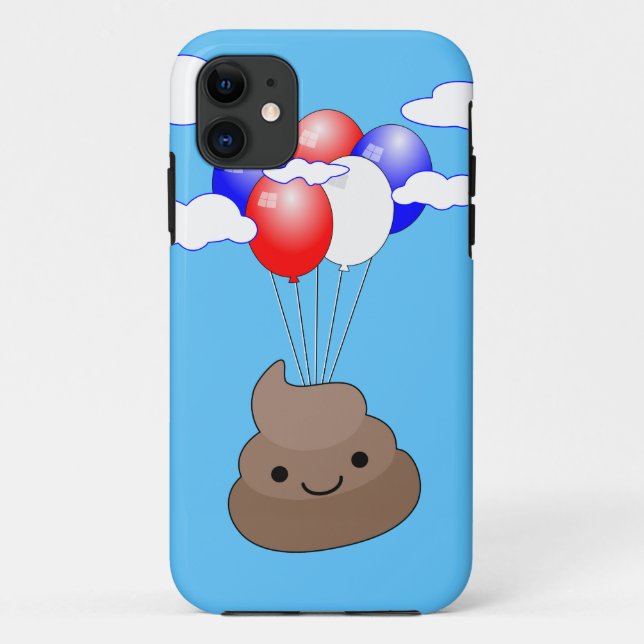 Poo Emoji Flying With Balloons In Blue Sky Case-Mate iPhone Case (Back)