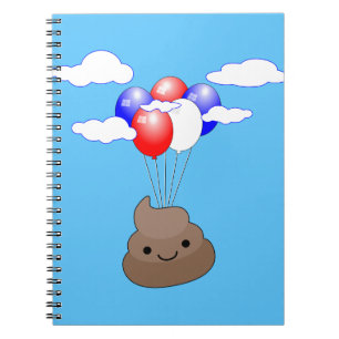 Poo Emoji Flying With Balloons In Blue Sky Spiral Notebook
