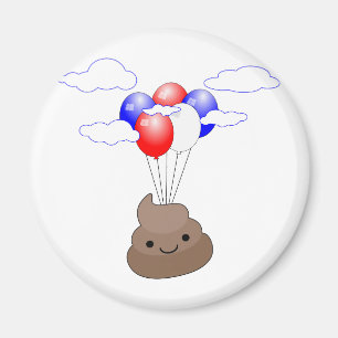 Poo Emoji Flying With Balloons Magnet
