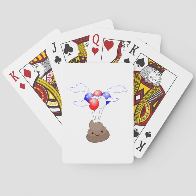 Poo Emoji Flying With Balloons Playing Cards (Back)