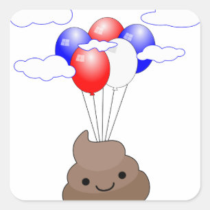 Poo Emoji Flying With Balloons Square Sticker