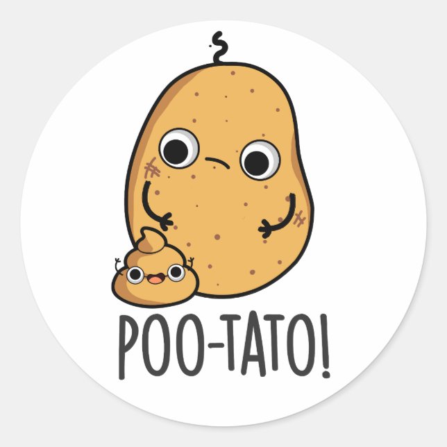 Poo-tato Funny Veggie Poop Pun  Classic Round Sticker (Front)