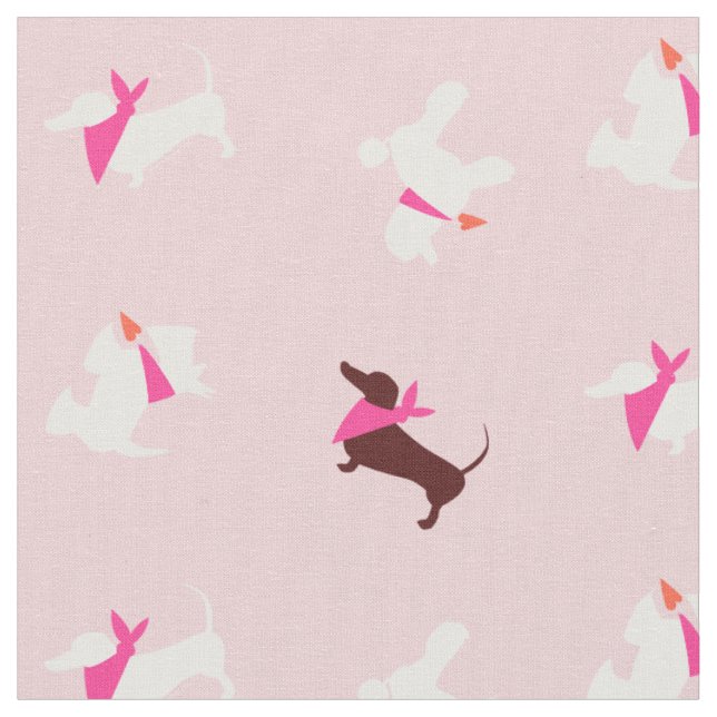 Pooches In Pink Rose Bud Fabric (Close Up)