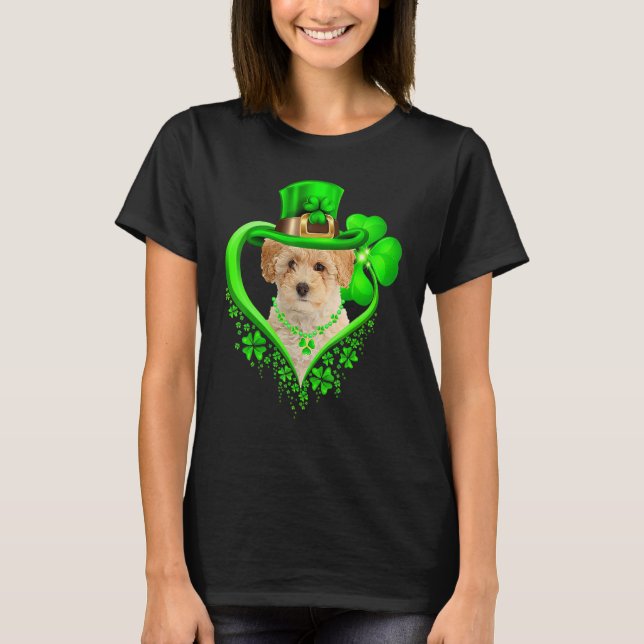 Poochon Dog St Patricks Day Lover Irish Shamrock T-Shirt (Front)
