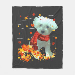 Poochon Fall Scarf - Dogs Autumn Leaves Fleece Blanket