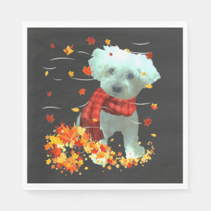 Poochon Fall Scarf - Dogs Autumn Leaves Napkin