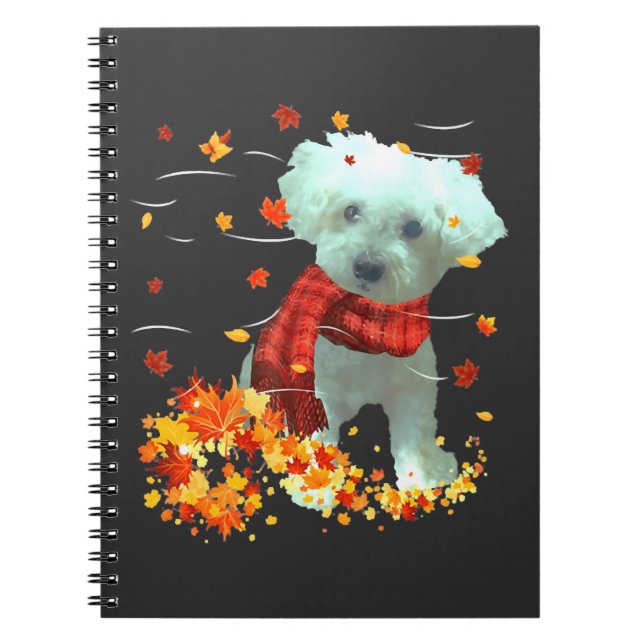 Poochon Fall Scarf - Dogs Autumn Leaves Notebook (Front)