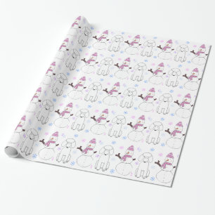 Poodle And Snowman Wrapping Paper