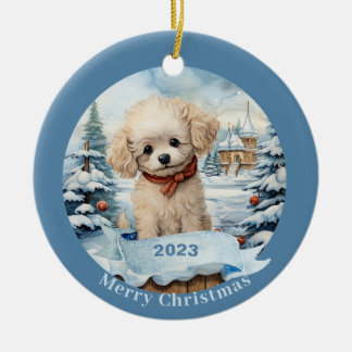 Poodle Art White Dog Pet Ceramic Tree Decoration